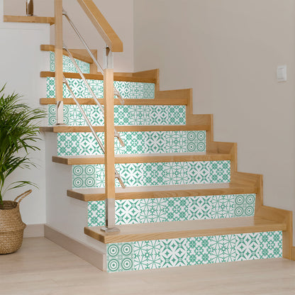 4" x 4" Light Green And White Geo Peel and Stick Removable Tiles