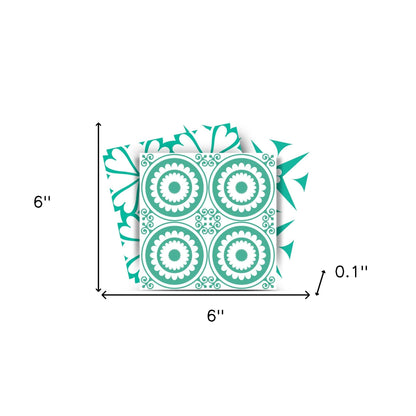 6" x 6" Light Green And White Geo Peel and Stick Removable Tiles