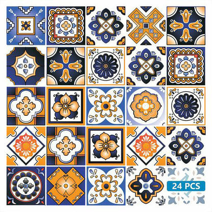 4" x 4" Shades of Blue and Yellow Mosaic Peel and Stick Removable Tiles