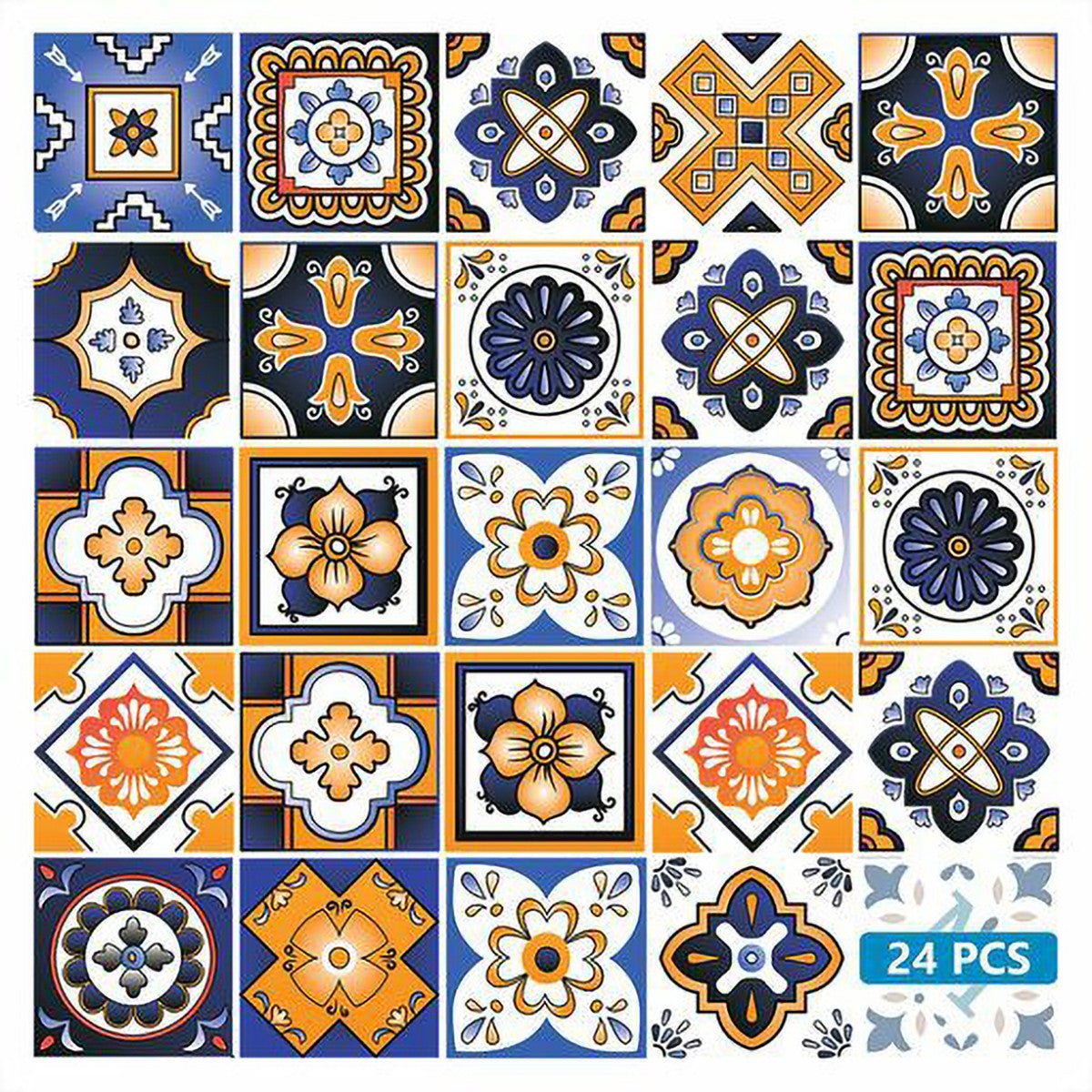 5" x 5" Shades of Blue and Yellow Mosaic Peel and Stick Removable Tiles