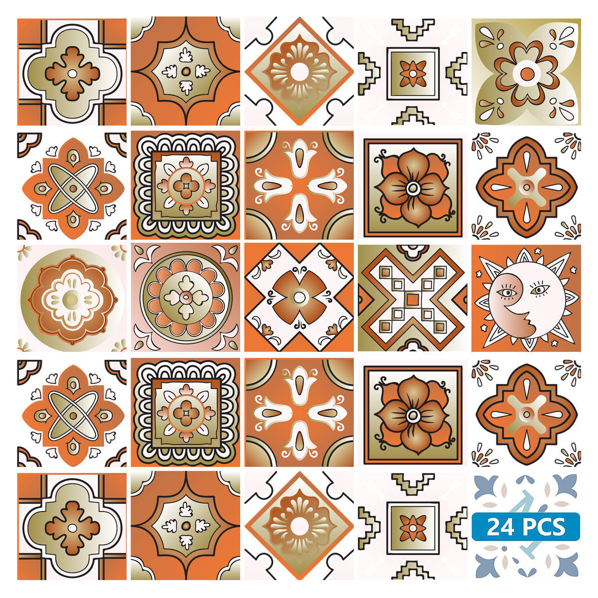 6" x 6" Retro Orange Mosaic Peel and Stick Removable Tiles