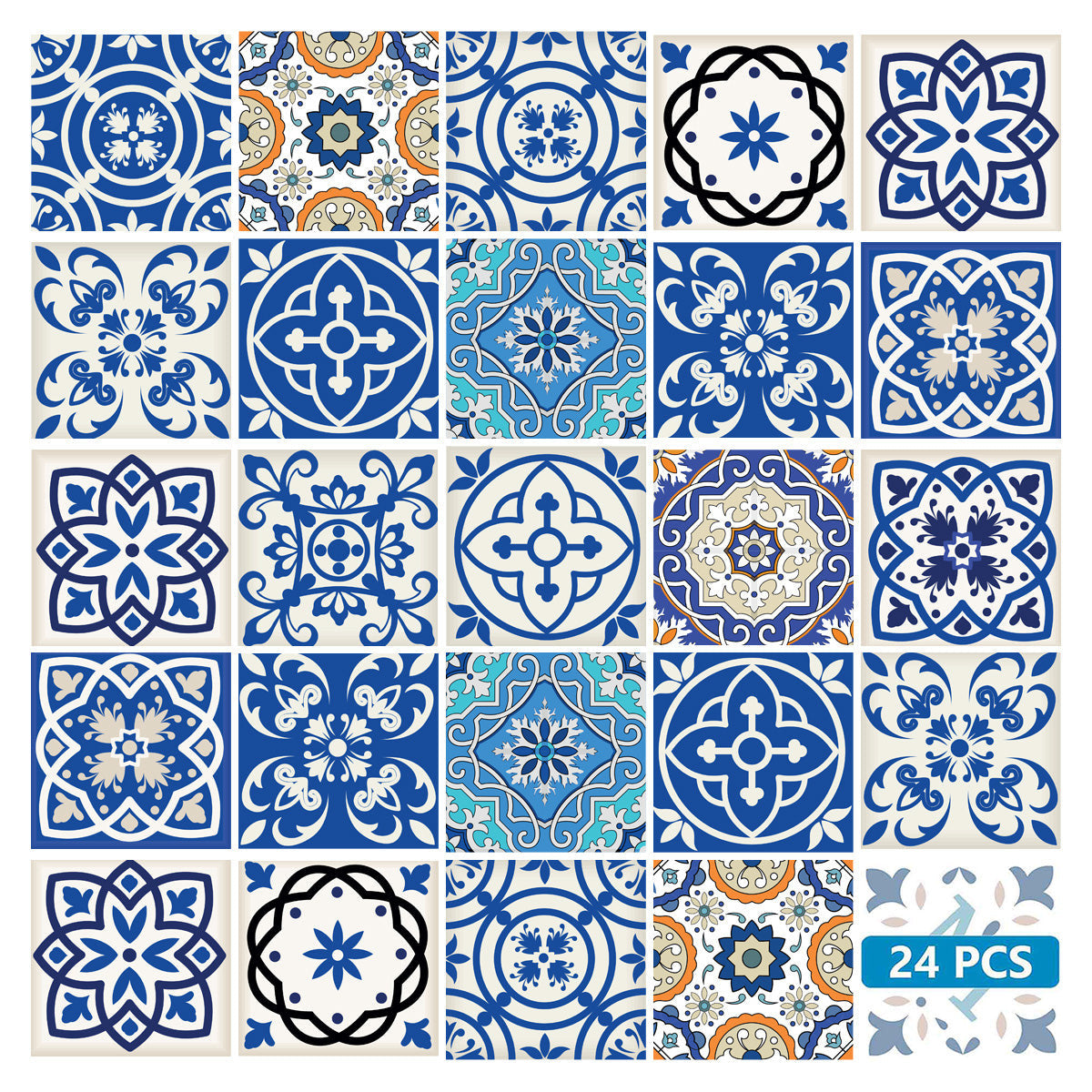 5" x 5" Blue and Aqua Pop Mosaic Peel and Stick Removable Tiles