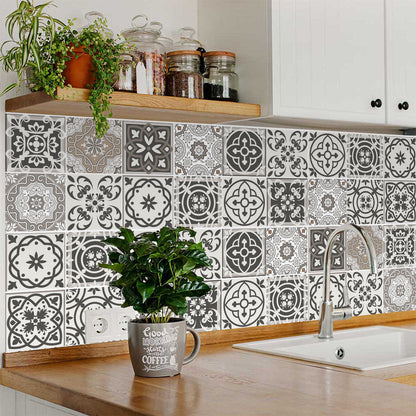 7" x 7" Wood Brown and White Mosaic Peel and Stick Removable Tiles