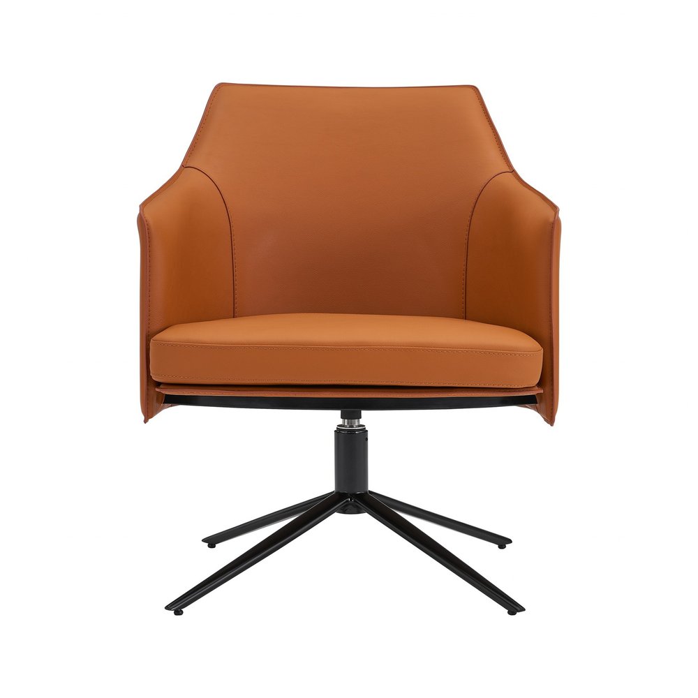 26" Terra Cotta and Black Faux Leather Swivel Lounge Chair HomeRoots