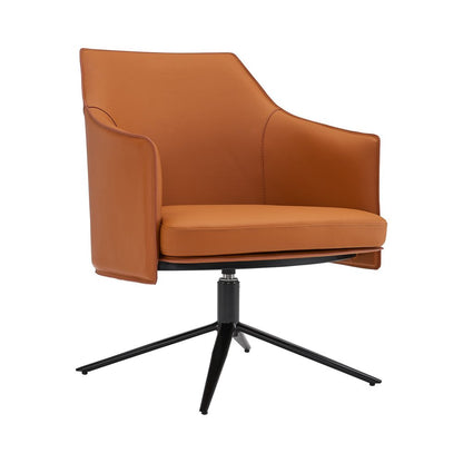 26" Terra Cotta and Black Faux Leather Swivel Lounge Chair HomeRoots