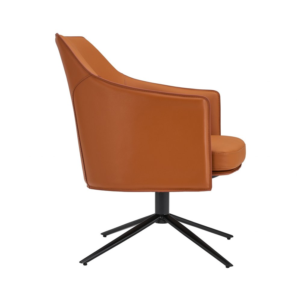 26" Terra Cotta and Black Faux Leather Swivel Lounge Chair HomeRoots