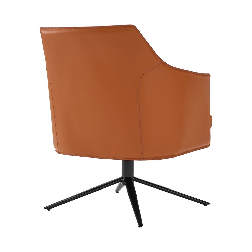 26" Terra Cotta and Black Faux Leather Swivel Lounge Chair HomeRoots