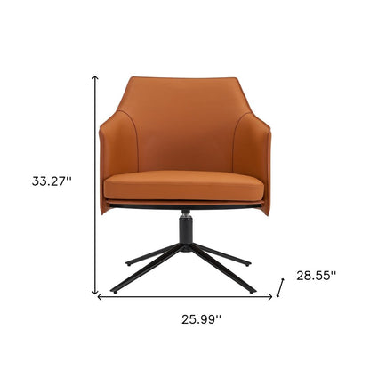 26" Terra Cotta and Black Faux Leather Swivel Lounge Chair HomeRoots