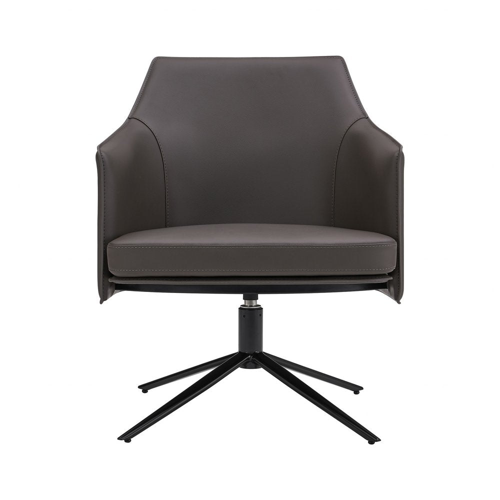 26" Gray and Black Faux Leather Swivel Lounge Chair HomeRoots