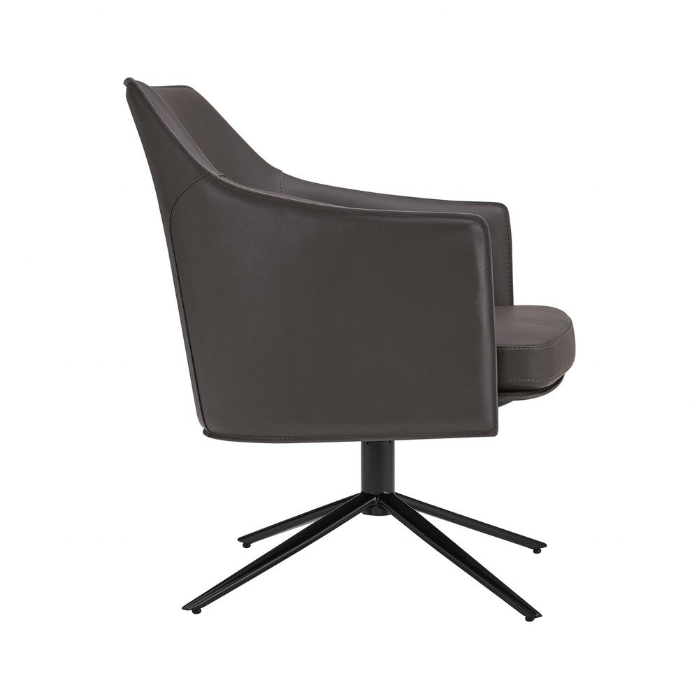26" Gray and Black Faux Leather Swivel Lounge Chair HomeRoots