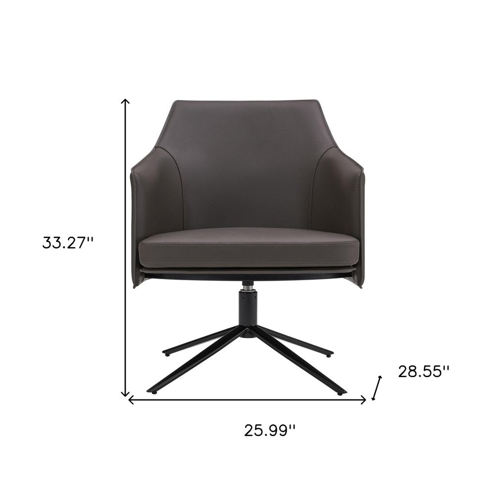 26" Gray and Black Faux Leather Swivel Lounge Chair HomeRoots