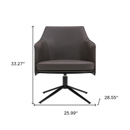 26" Gray and Black Faux Leather Swivel Lounge Chair HomeRoots