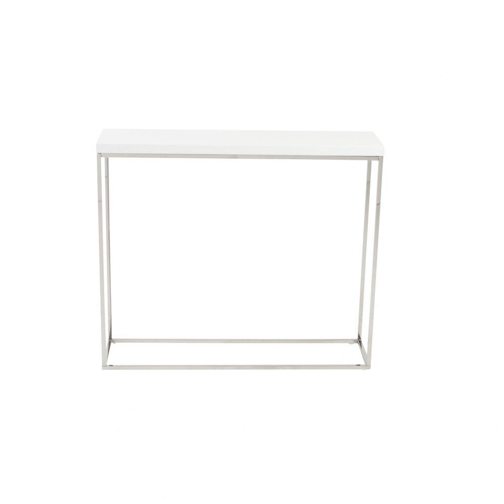 35" White and Silver Wood and Stainless Steel Frame Console Table HomeRoots