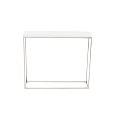 35" White and Silver Wood and Stainless Steel Frame Console Table HomeRoots
