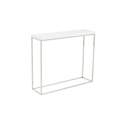 35" White and Silver Wood and Stainless Steel Frame Console Table HomeRoots