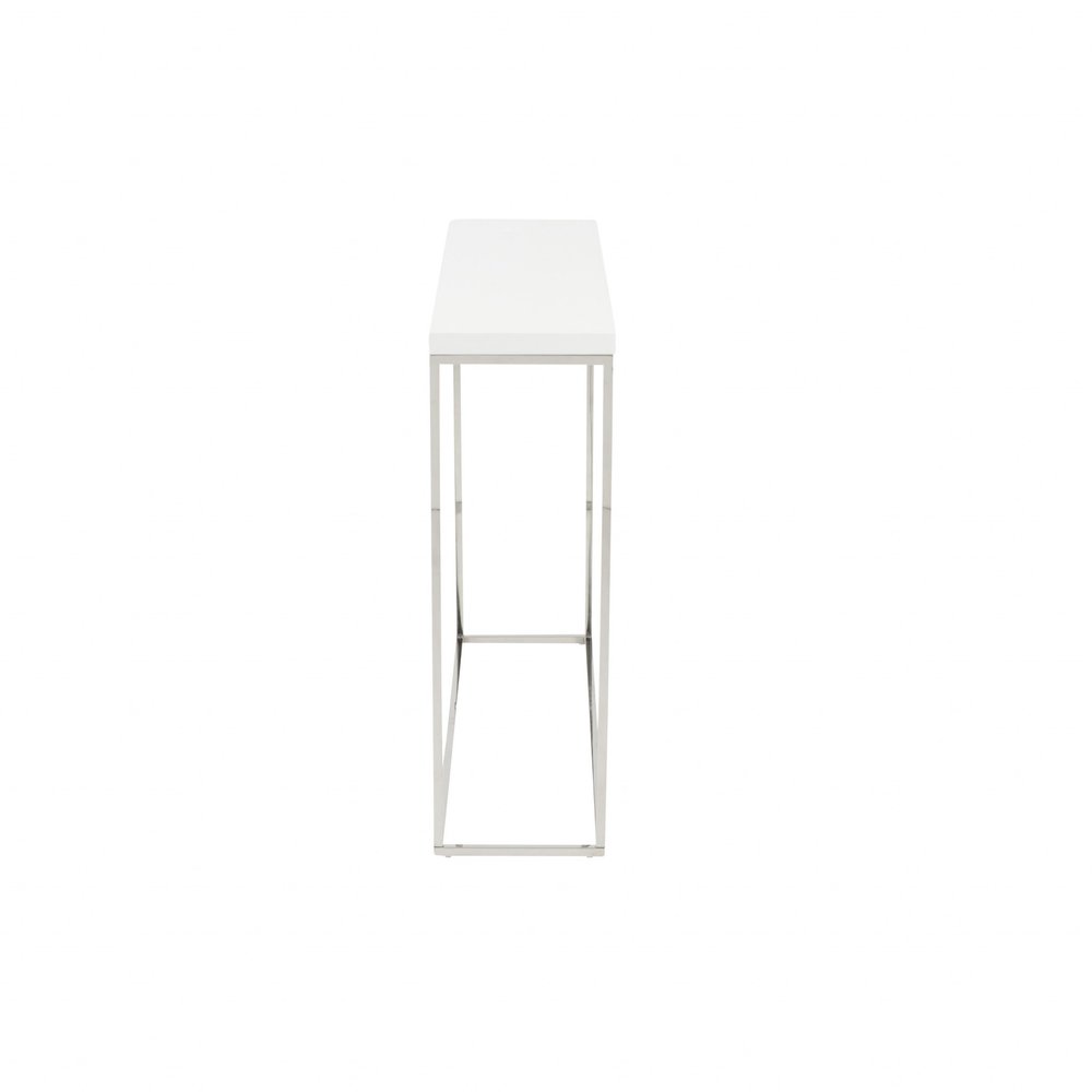 35" White and Silver Wood and Stainless Steel Frame Console Table HomeRoots