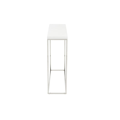 35" White and Silver Wood and Stainless Steel Frame Console Table HomeRoots