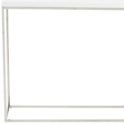 35" White and Silver Wood and Stainless Steel Frame Console Table HomeRoots