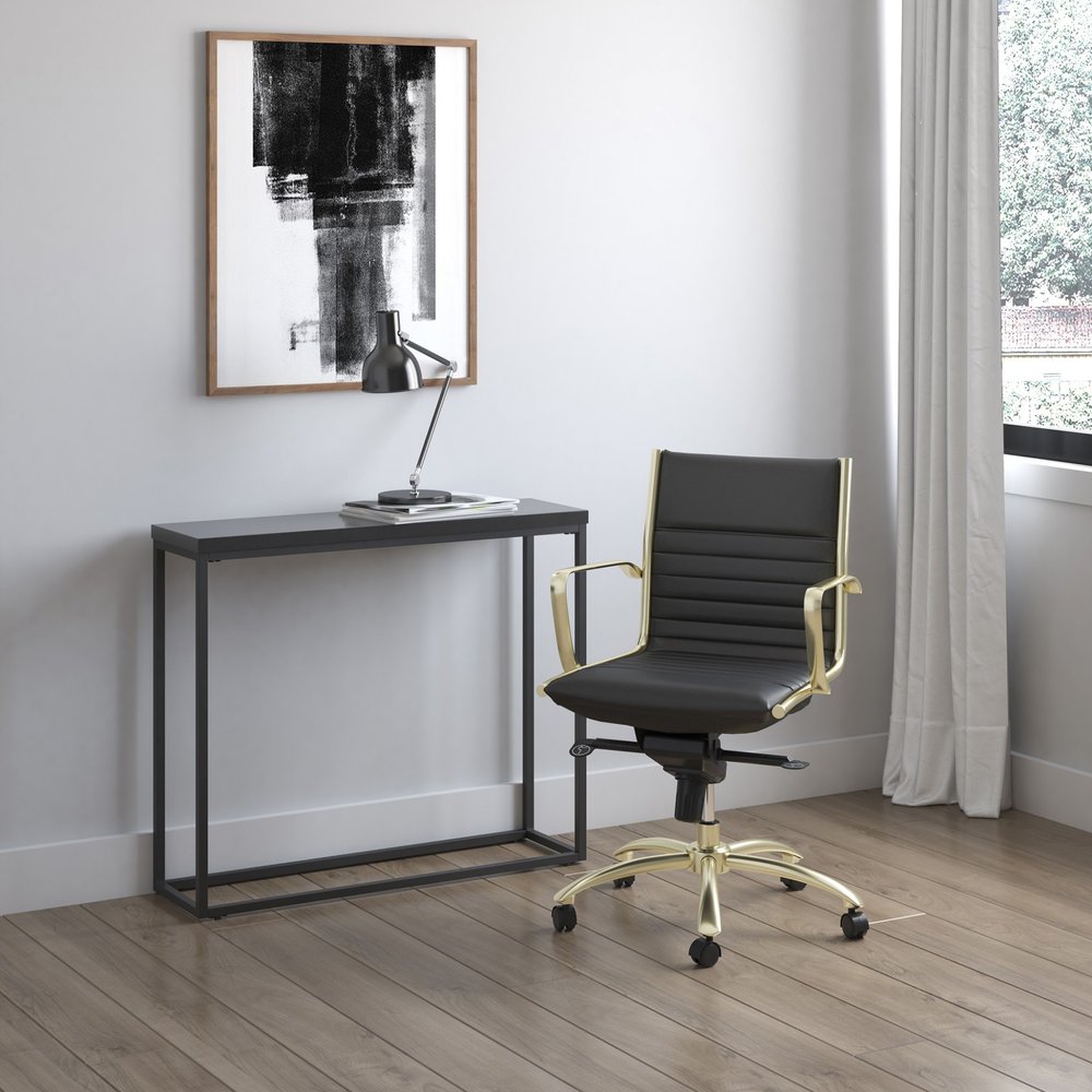 35" Black Wood and Steel Frame Console Table HomeRoots