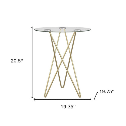 Geometric Clear Glass and Gold Round Table