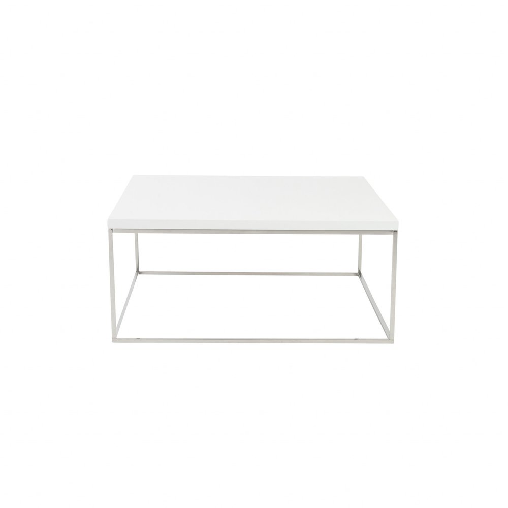 35" White and Silver Wood And Metal Square Frame Coffee Table HomeRoots