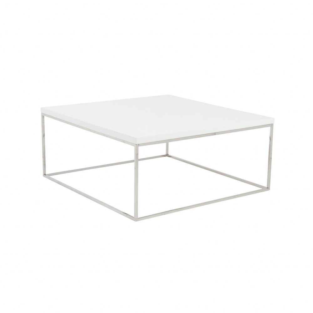 35" White and Silver Wood And Metal Square Frame Coffee Table HomeRoots