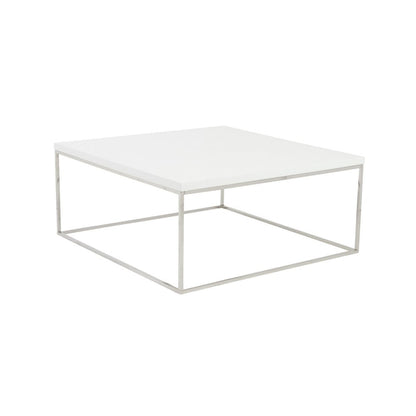 35" White and Silver Wood And Metal Square Frame Coffee Table HomeRoots
