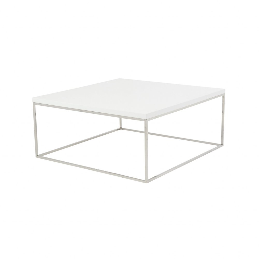 35" White and Silver Wood And Metal Square Frame Coffee Table HomeRoots