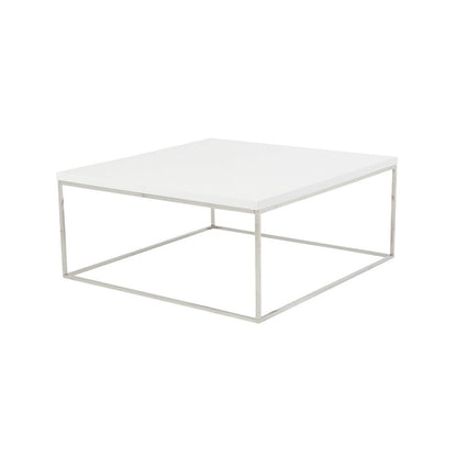 35" White and Silver Wood And Metal Square Frame Coffee Table HomeRoots