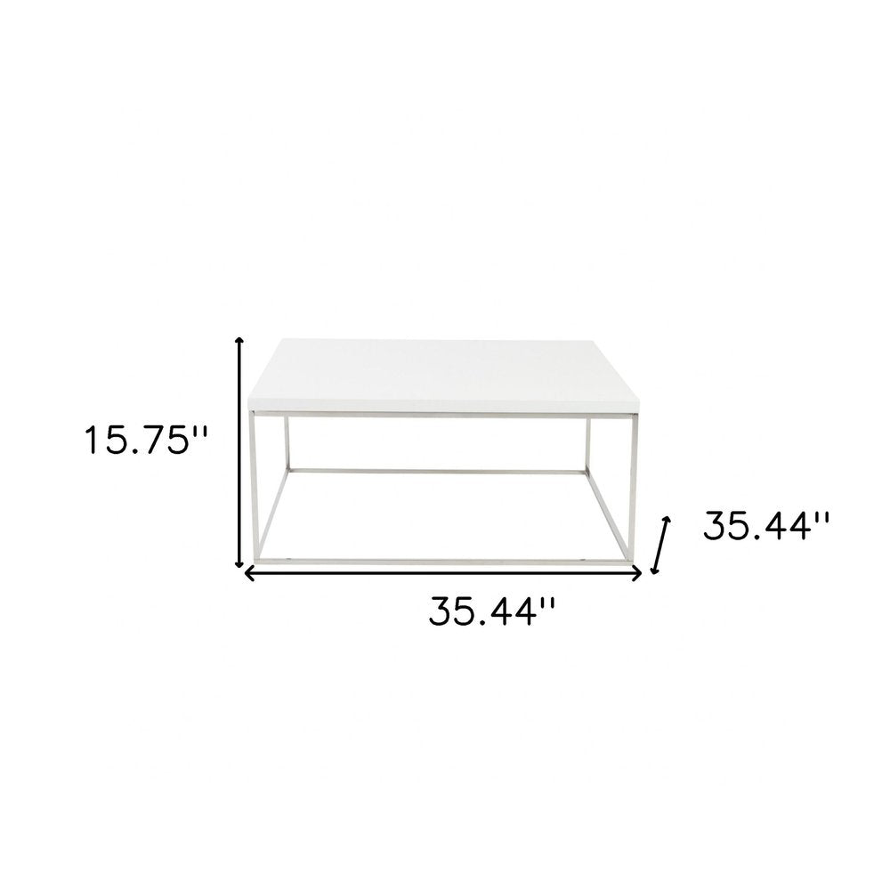 35" White and Silver Wood And Metal Square Frame Coffee Table HomeRoots