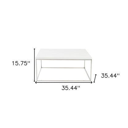 35" White and Silver Wood And Metal Square Frame Coffee Table HomeRoots