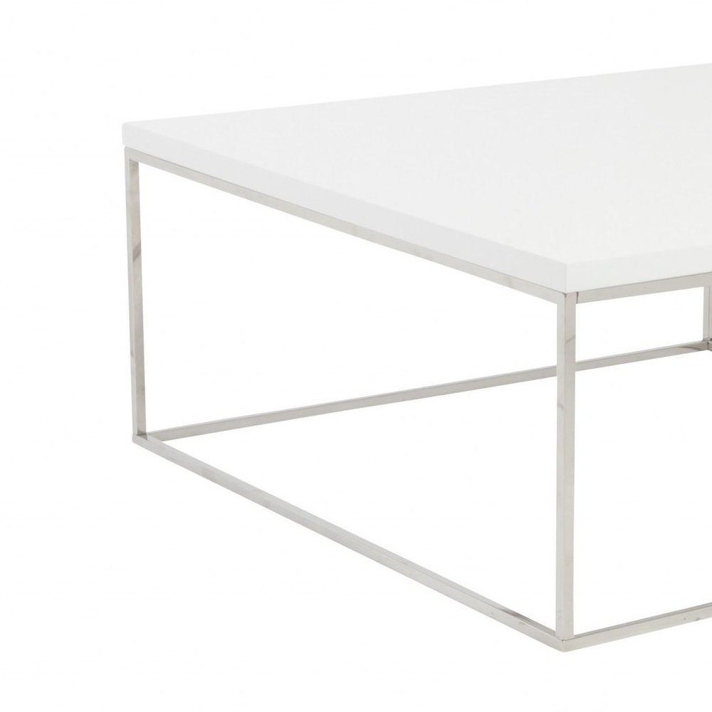 35" White and Silver Wood And Metal Square Frame Coffee Table HomeRoots