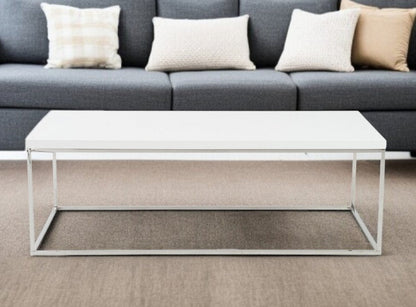 47" White and Silver Wood And Metal Frame Coffee Table HomeRoots