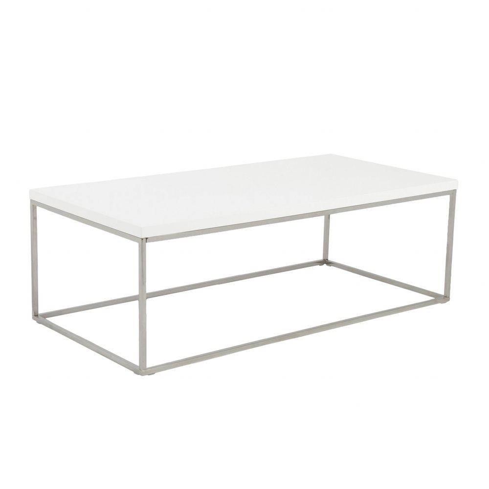 47" White and Silver Wood And Metal Frame Coffee Table HomeRoots