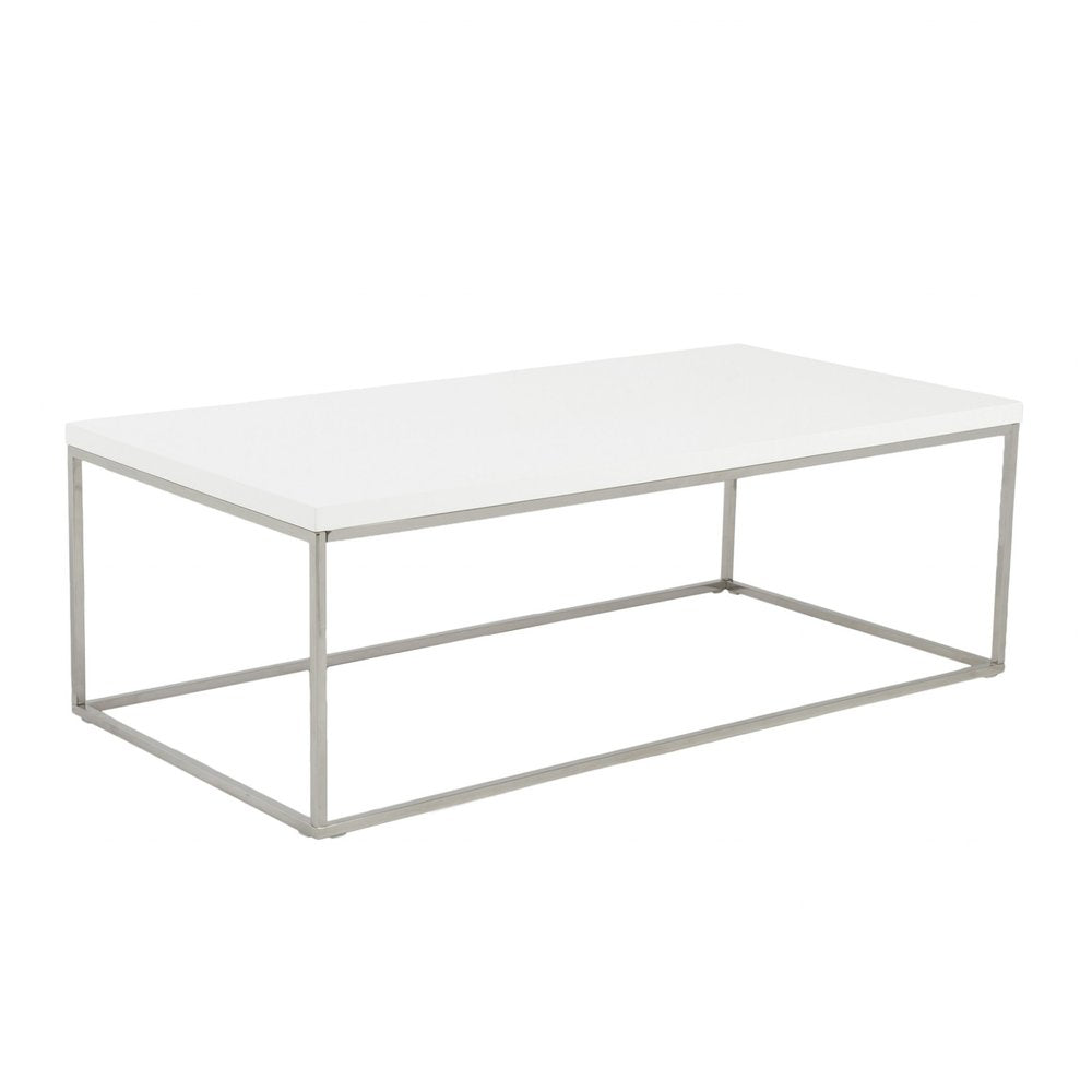 47" White and Silver Wood And Metal Frame Coffee Table HomeRoots