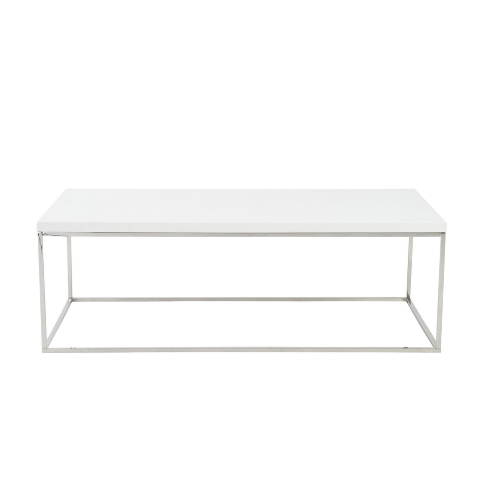 47" White and Silver Wood And Metal Frame Coffee Table HomeRoots