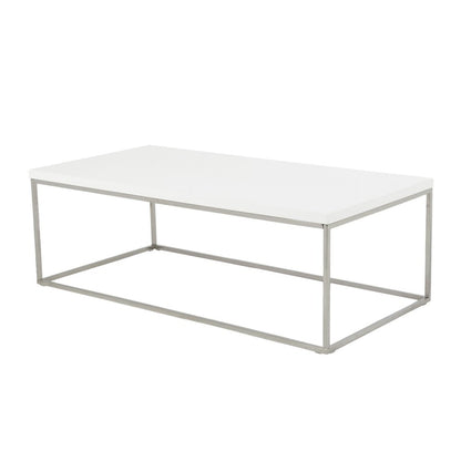 47" White and Silver Wood And Metal Frame Coffee Table HomeRoots