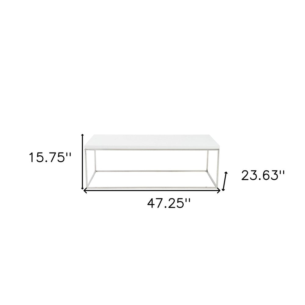 47" White and Silver Wood And Metal Frame Coffee Table HomeRoots