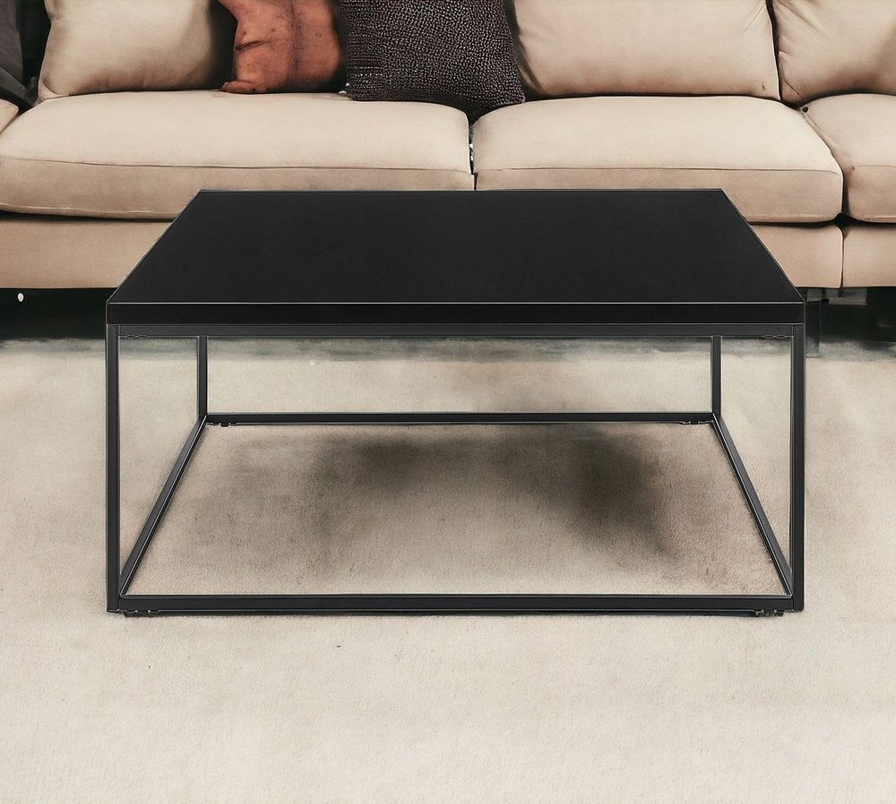 35" Black Wood And Metal Square Frame Coffee Table HomeRoots