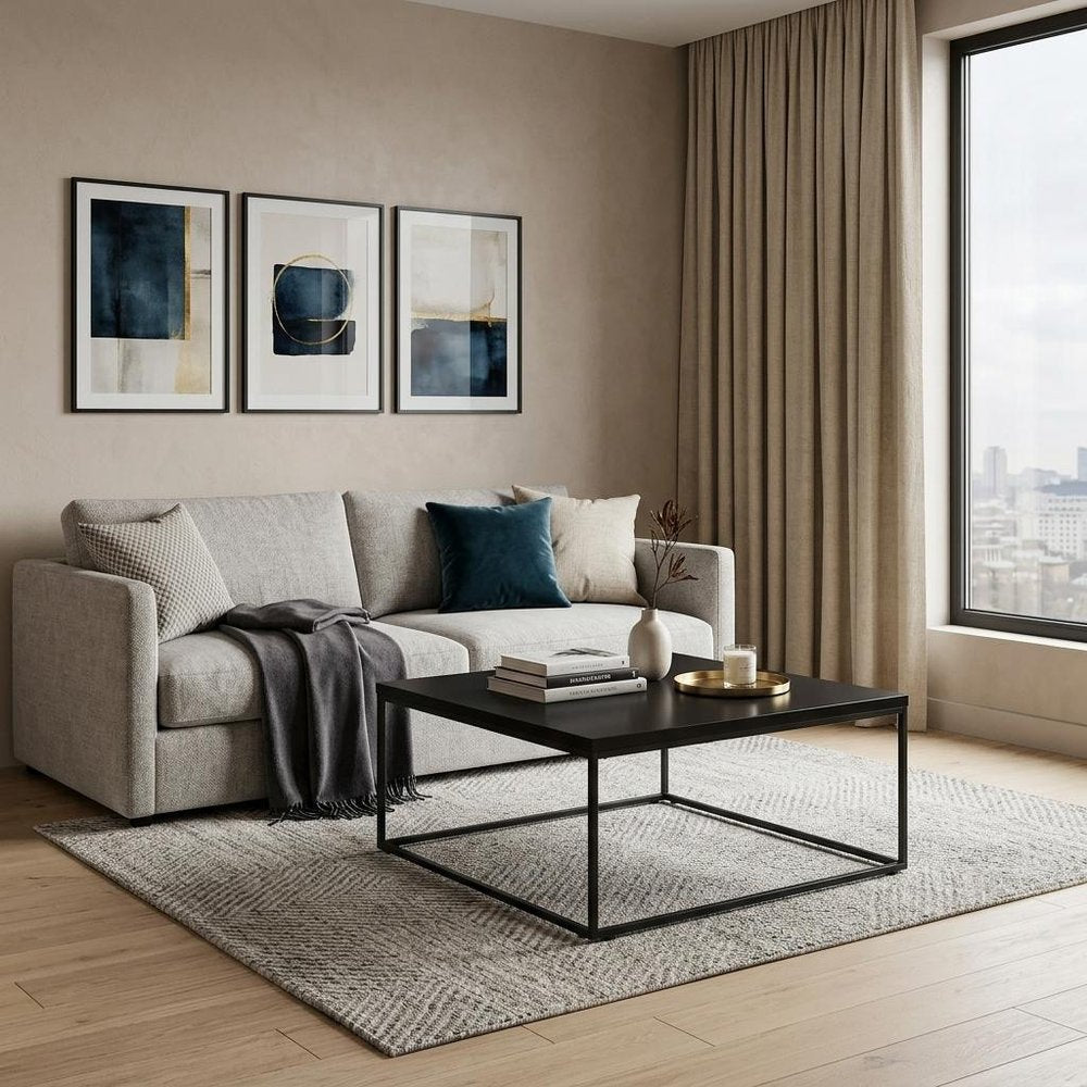35" Black Wood And Metal Square Frame Coffee Table HomeRoots