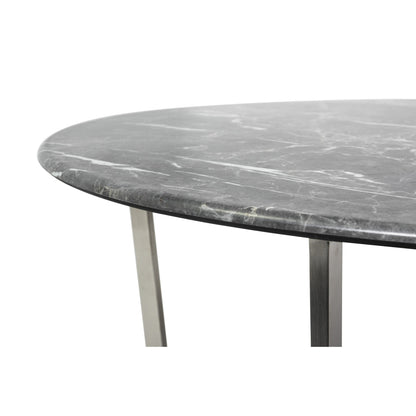 36" Black And Silver Faux Marble Round Coffee Table