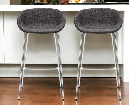 Set of Two 30" Black And Silver Steel Low Back Bar Height Bar Chairs