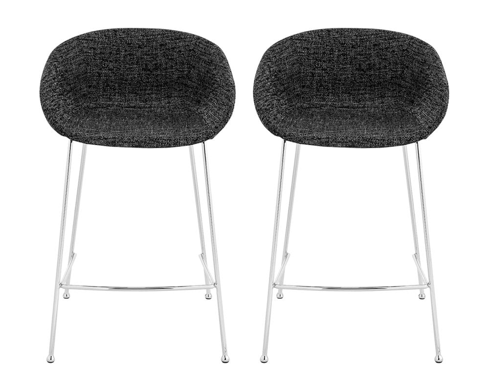 Set of Two 26" Black And Silver Fabric And Steel Low Back Counter Height Bar Chairs HomeRoots
