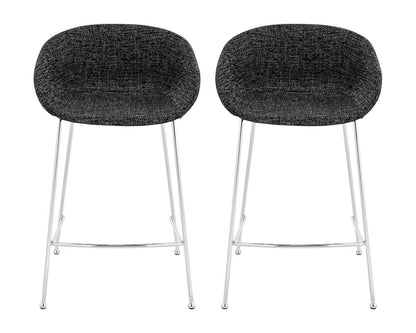 Set of Two 26" Black And Silver Fabric And Steel Low Back Counter Height Bar Chairs HomeRoots