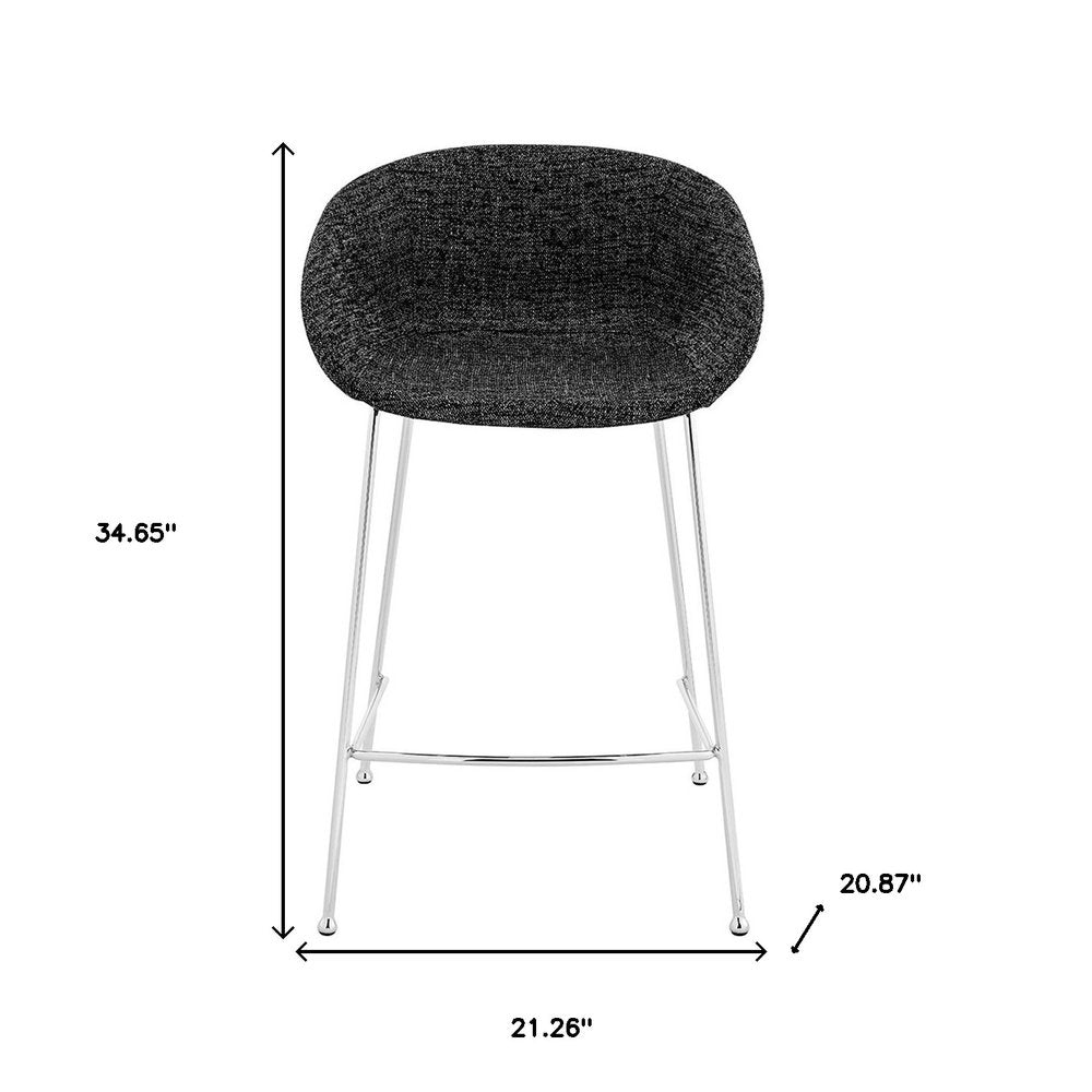 Set of Two 26" Black And Silver Fabric And Steel Low Back Counter Height Bar Chairs HomeRoots