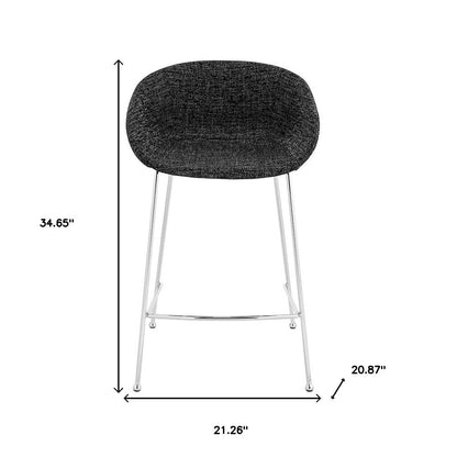 Set of Two 26" Black And Silver Fabric And Steel Low Back Counter Height Bar Chairs HomeRoots