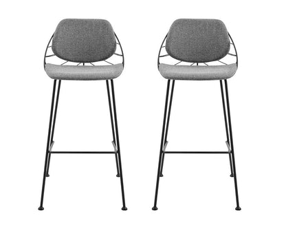 Set of Two 30" Light Gray And Black Fabric And Steel Low Back Bar Height Bar Chairs HomeRoots
