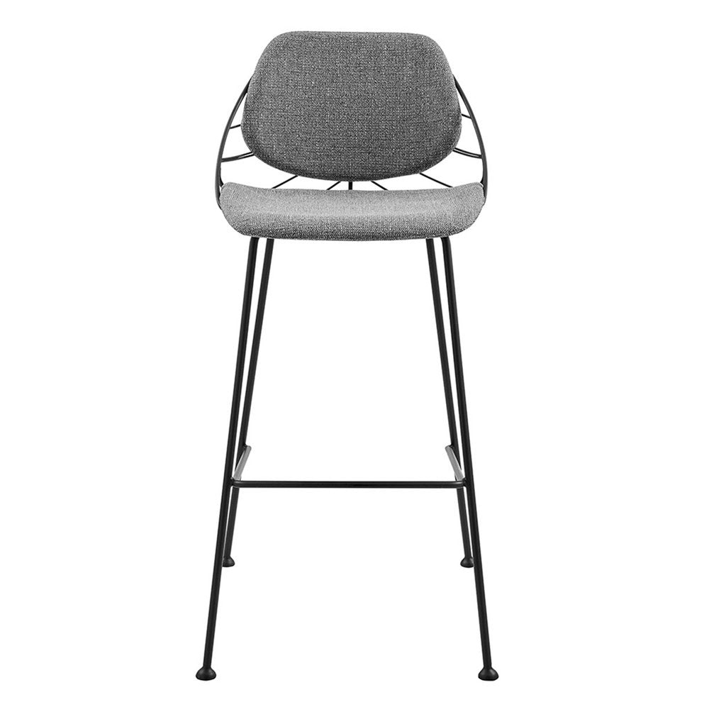 Set of Two 30" Light Gray And Black Fabric And Steel Low Back Bar Height Bar Chairs HomeRoots