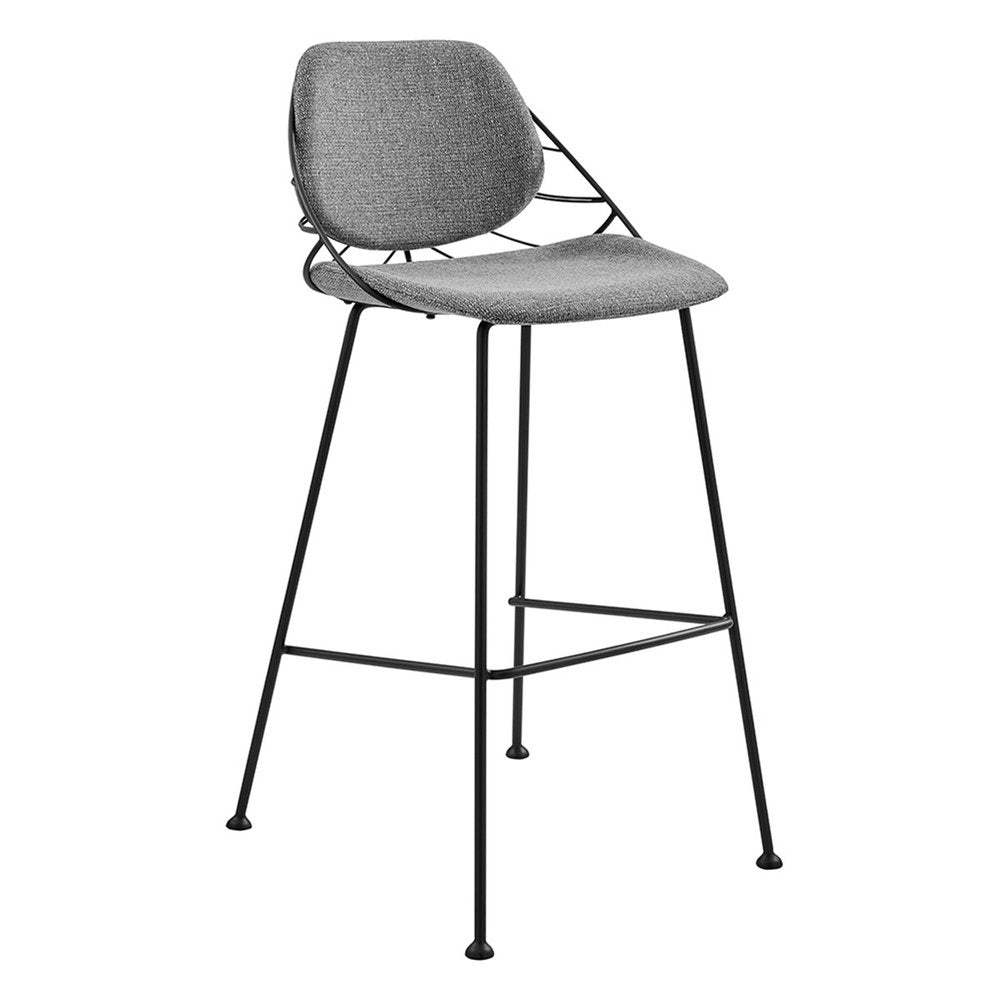 Set of Two 30" Light Gray And Black Fabric And Steel Low Back Bar Height Bar Chairs HomeRoots