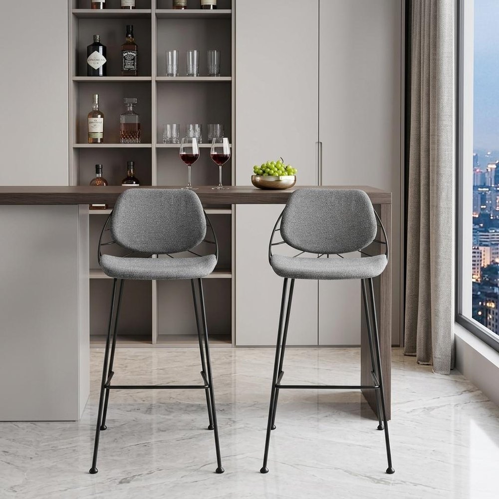 Set of Two 30" Light Gray And Black Steel Low Back Bar Height Bar Chairs HomeRoots